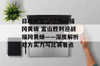 日联杯富山胜利vs福冈黄蜂 富山胜利迎战福冈黄蜂——深度解析双方实力与比赛看点